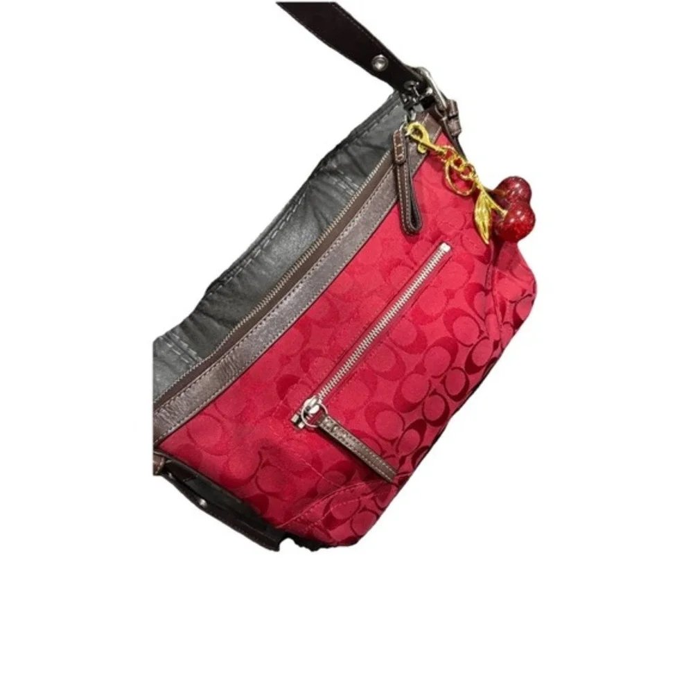Coach Red And Brown Hobo vintage Y2K Signature C‎ Jacquard